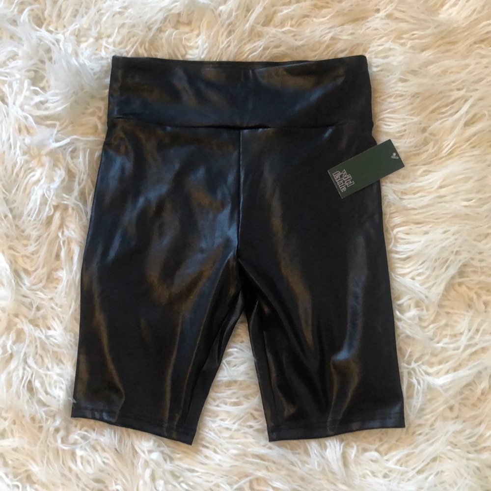 Faux leather biker shorts